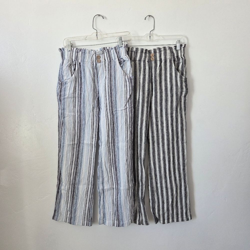 Belle Du Jour Linen Stripe Beach Pants Bundle Of Two Vacation Lightweight Small